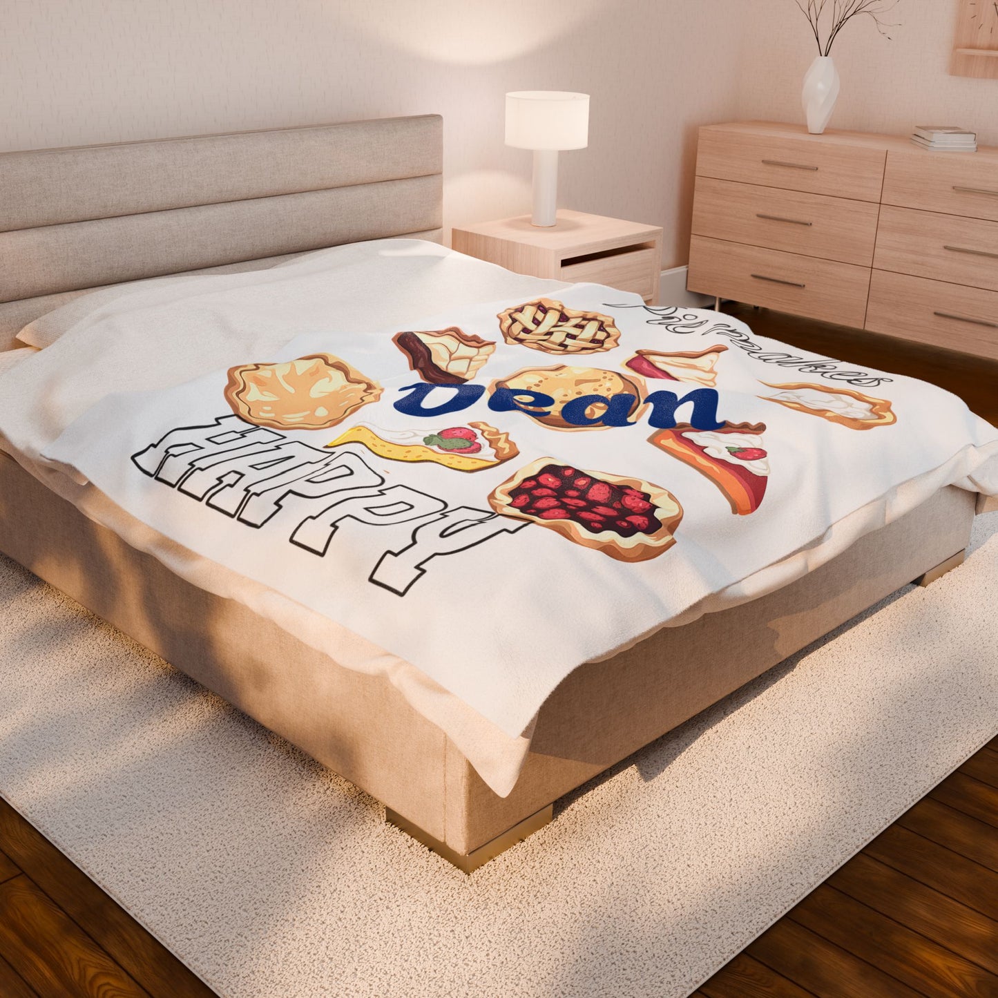 Personalized Velveteen Plush Blanket - Pie Makes Dean Happy - Custom Name Gift - Ramshackle Shack