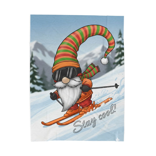 Skiing Gnome Velveteen Plush Blanket Stay Cool Winter Throw - Ramshackle Shack