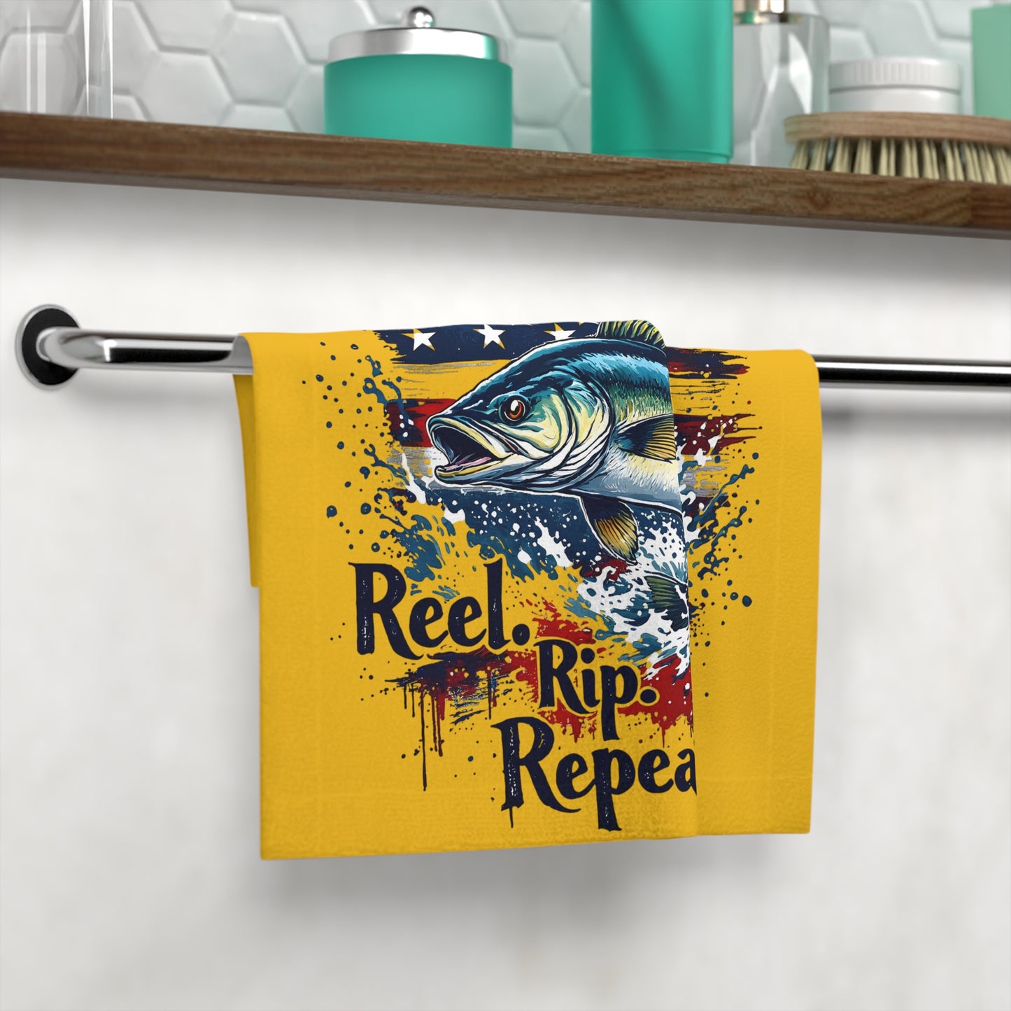 Reel Rip Repeat American Flag Jumping Fish Face Towel - Ramshackle Shack