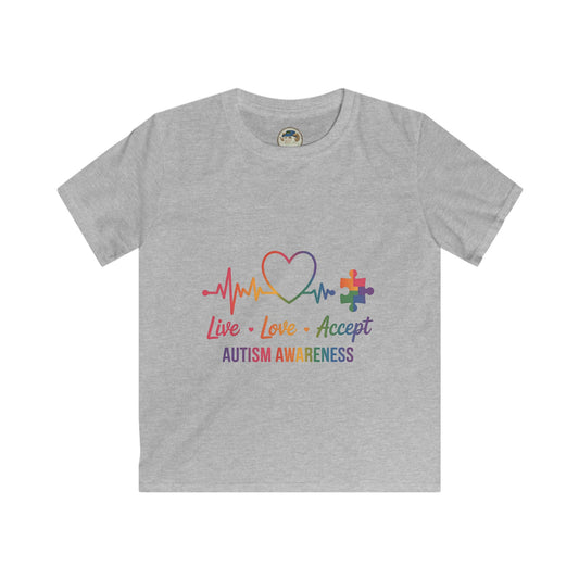 Kids Autism Awareness T-Shirt — Live Love Accept Rainbow Puzzle Ribbon - Ramshackle Shack