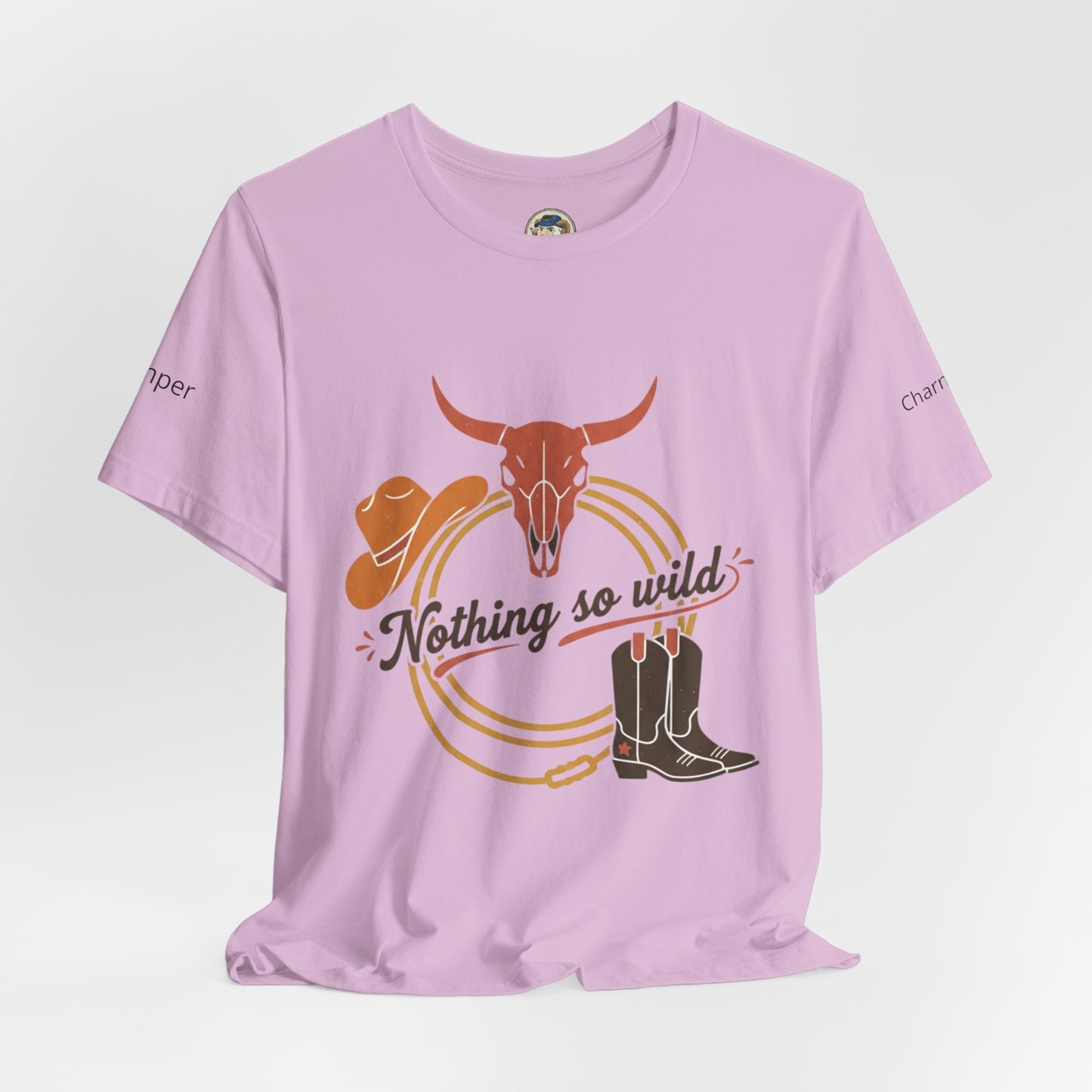 Personalized western sunset T-shirt by Printify featuring a cowboy rider design on a casual tee.