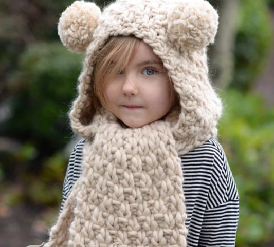 Knitted Beanie with Bear Design - Ramshackle Shack