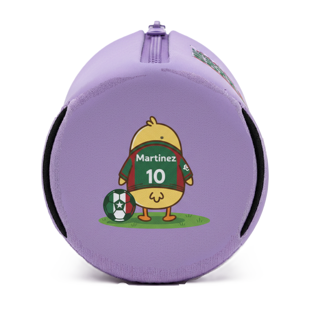 Personalized soccer chick bottle koozie featuring 2026 World Cup USA, Canada, Mexico logo, made by Printify.
