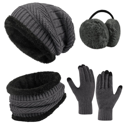 4-Pieces Warm Winter Beanie Hat Scarf Set Thick Knit Hat Beanie Skull Caps Scarfs for Women Men(Gray one Size) - Ramshackle Shack