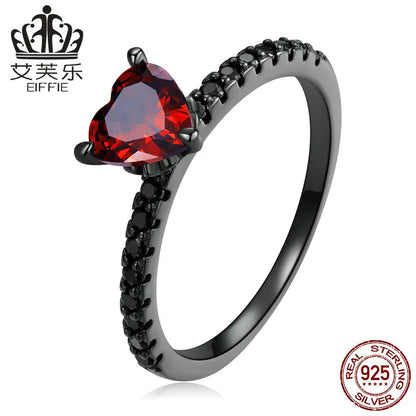 Sterling Silver S925 Dark Night Heart-shaped Ring - Ramshackle Shack