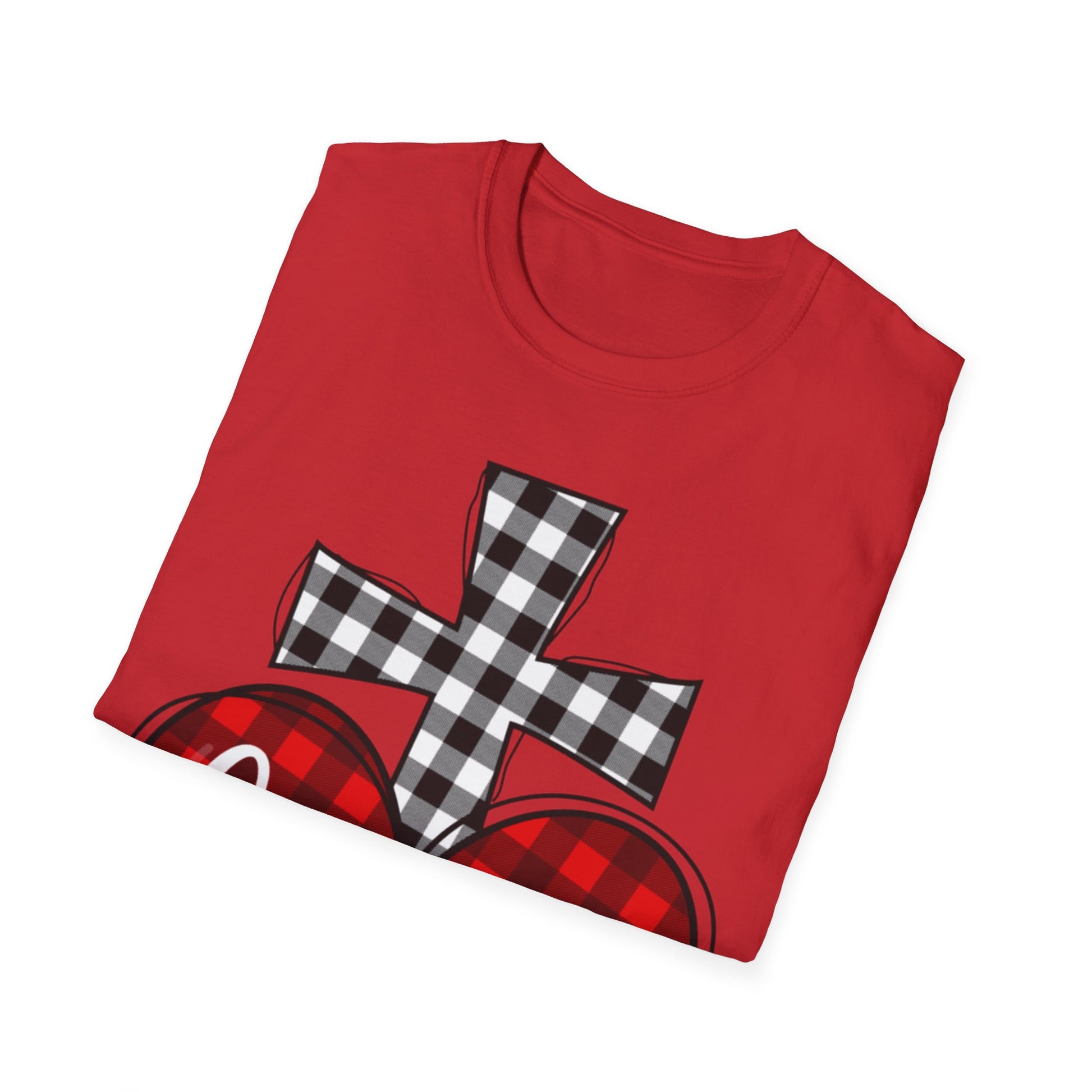 Faith and Love Christian T-Shirt | Plaid Heart and Cross Religious Graphic Tee - Ramshackle Shack