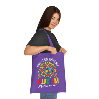 Autism Awareness Cotton Tote — "Embrace Our Difference" Puzzle Ribbon Design - Ramshackle Shack