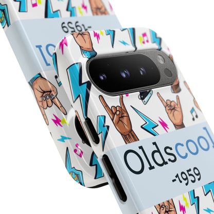 Retro Rock 'Oldscool 1959' Phone Case – Lightning & Rock Hand Pattern - Ramshackle Shack