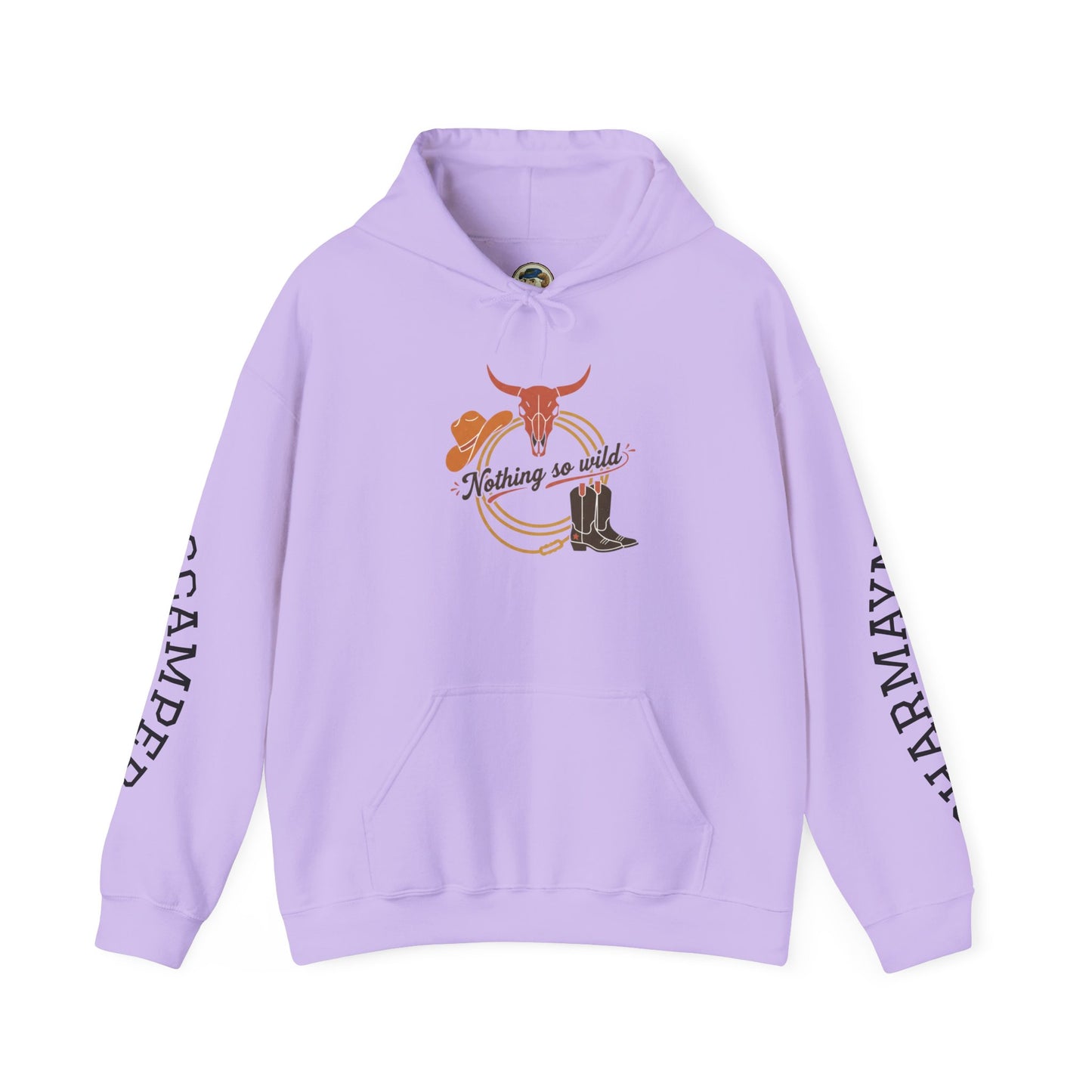 Western minimalist rider hoodie with personalized bull skull and prairie sunset design, featuring a comfortable fit and stylish Western motif.