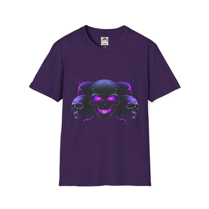 Skull Trio Graphic TShirt  Neon Purple Gothic Skull Design - Ramshackle Shack