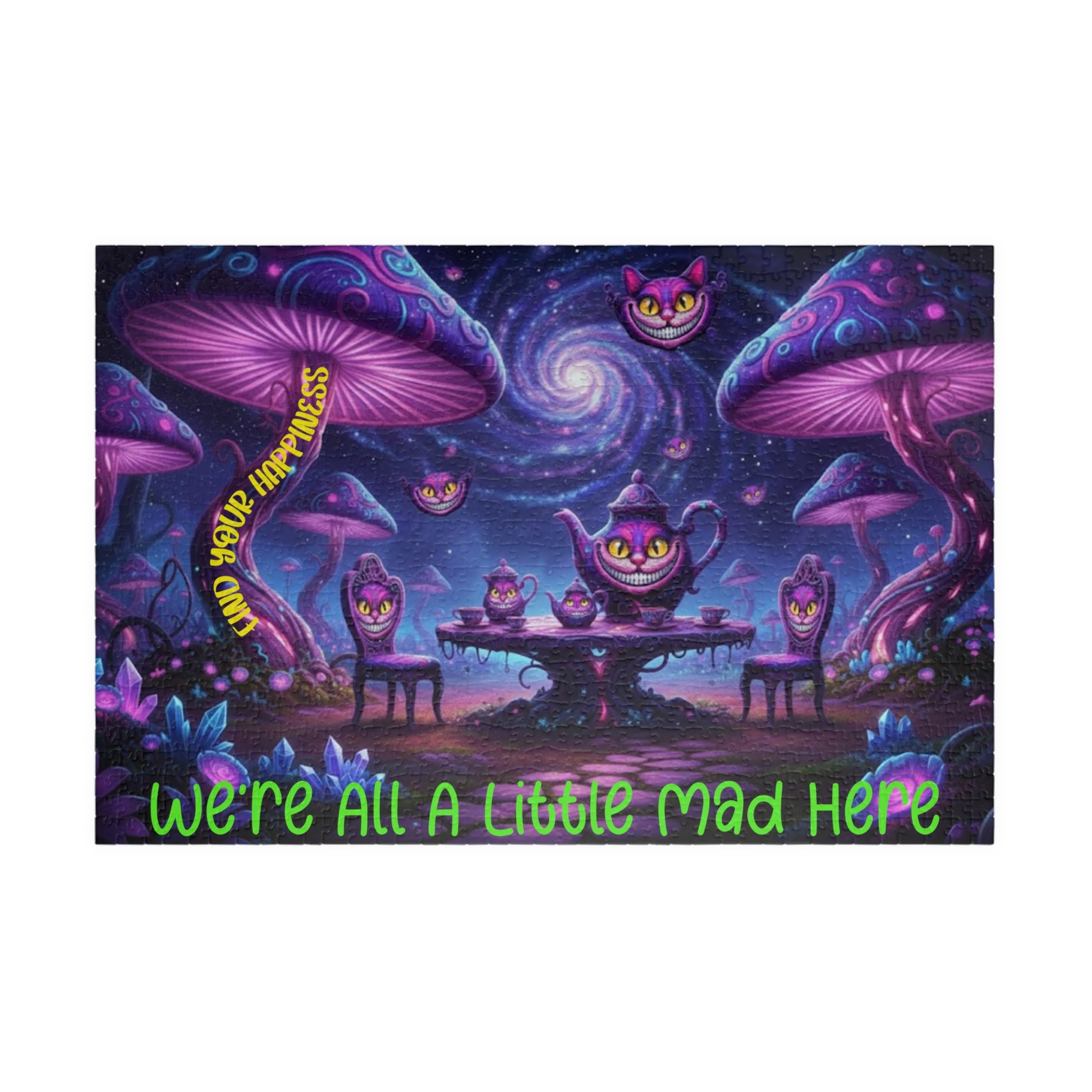 Customizable Puzzle — Psychedelic Mushroom Garden Tea Party with Cheshire Cats (110–1014 pcs) - Ramshackle Shack