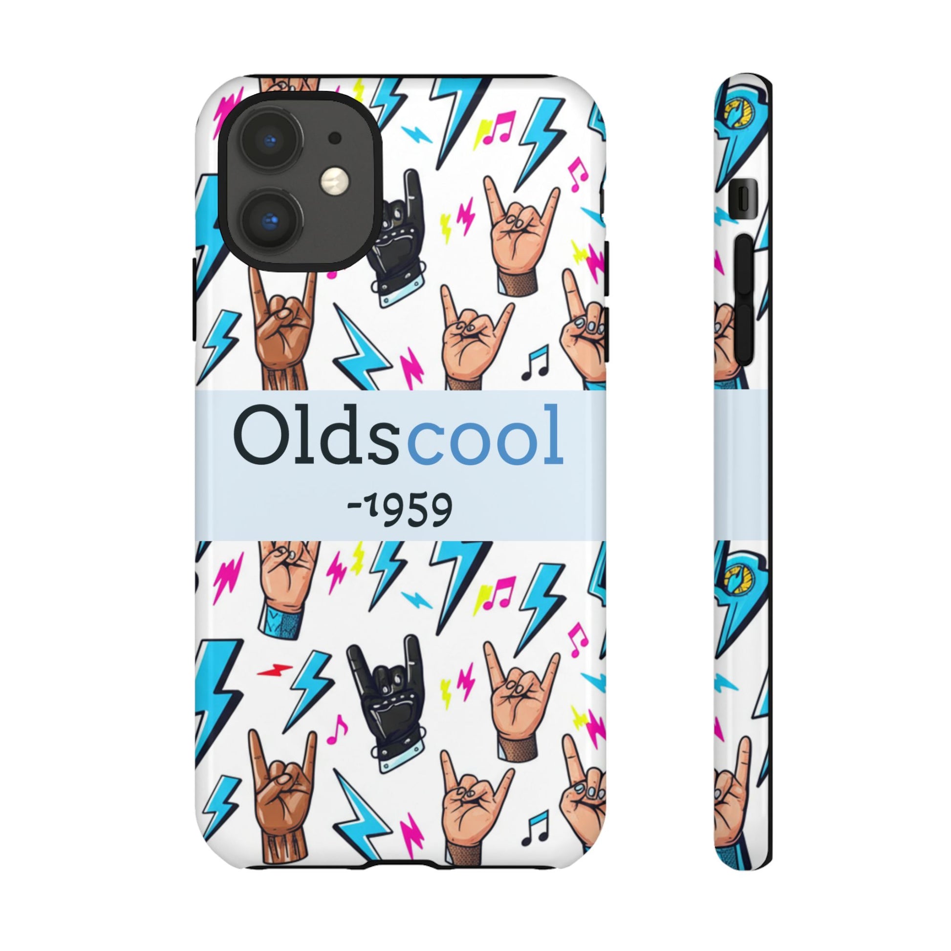 Retro Rock 'Oldscool 1959' Phone Case – Lightning & Rock Hand Pattern - Ramshackle Shack