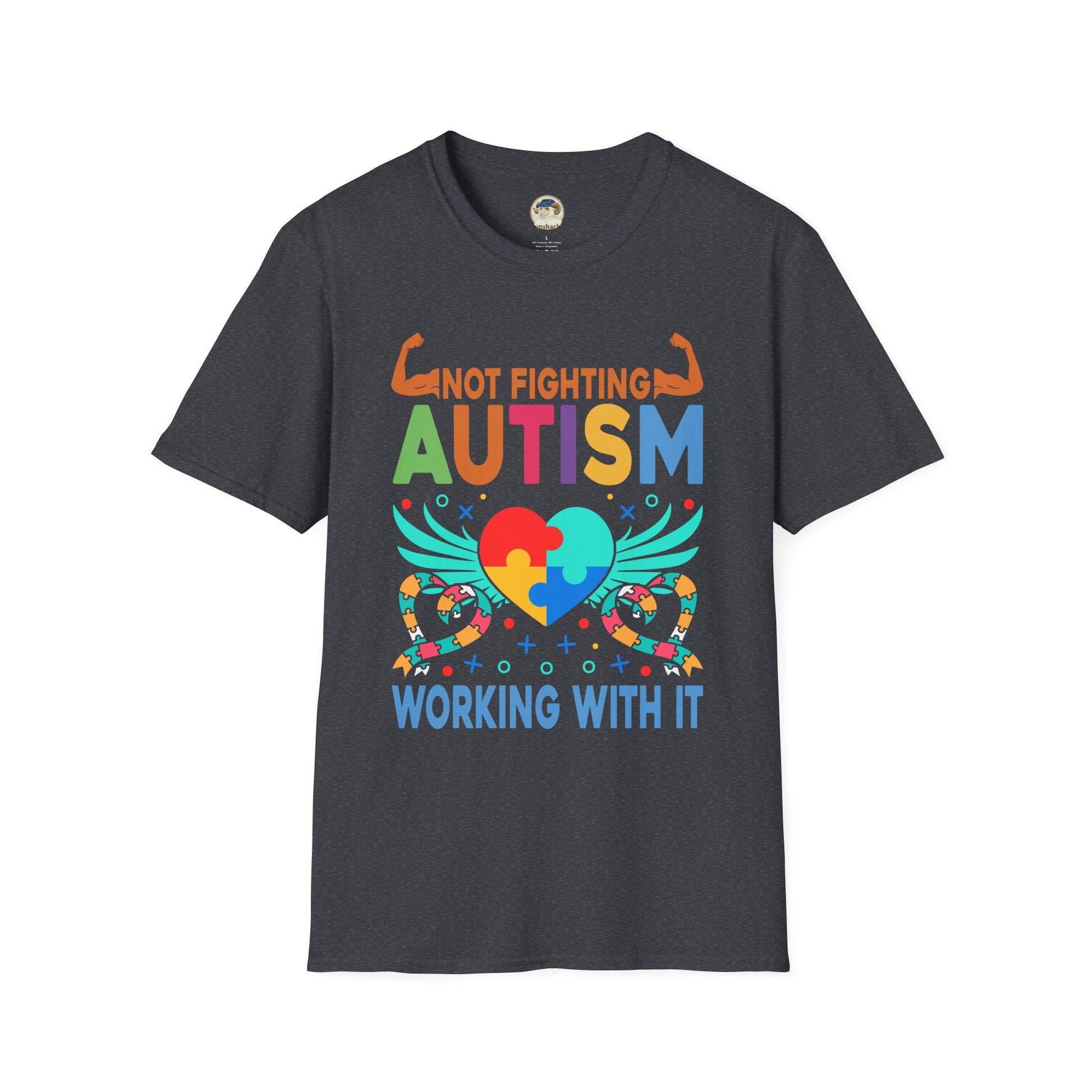 Autism Awareness T-Shirt — "Not Fighting Autism, Working With It" Puzzle Ribbon Tee - Ramshackle Shack