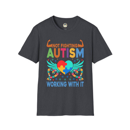 Autism Awareness T-Shirt — "Not Fighting Autism, Working With It" Puzzle Ribbon Tee - Ramshackle Shack