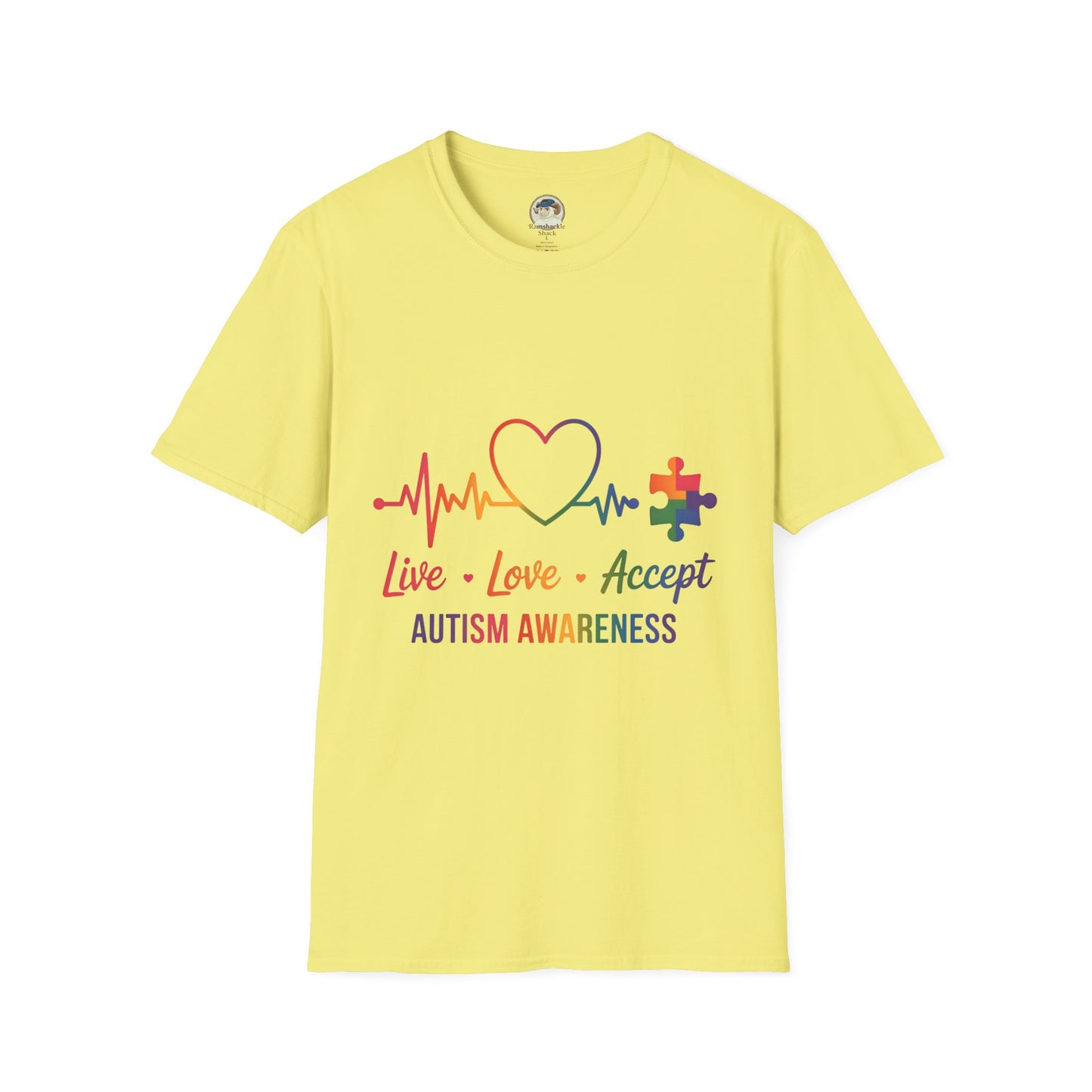 Autism Awareness T-Shirt — Live Love Accept Rainbow Puzzle Ribbon - Ramshackle Shack