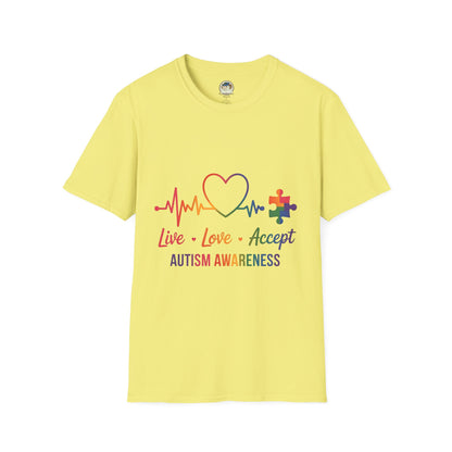 Autism Awareness T-Shirt — Live Love Accept Rainbow Puzzle Ribbon - Ramshackle Shack