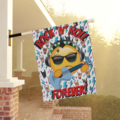 Rock 'N' Roll Forever Garden Flag — Emoji Guitarist Garden Banner - Ramshackle Shack