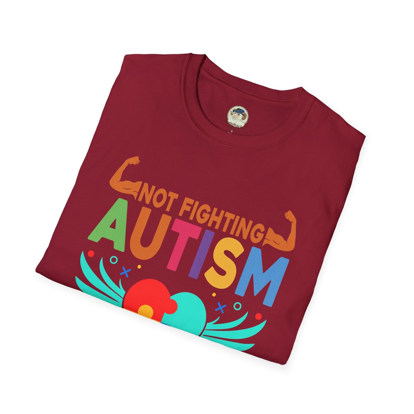 Autism Awareness T-Shirt — "Not Fighting Autism, Working With It" Puzzle Ribbon Tee - Ramshackle Shack