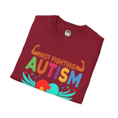 Autism Awareness T-Shirt — "Not Fighting Autism, Working With It" Puzzle Ribbon Tee - Ramshackle Shack