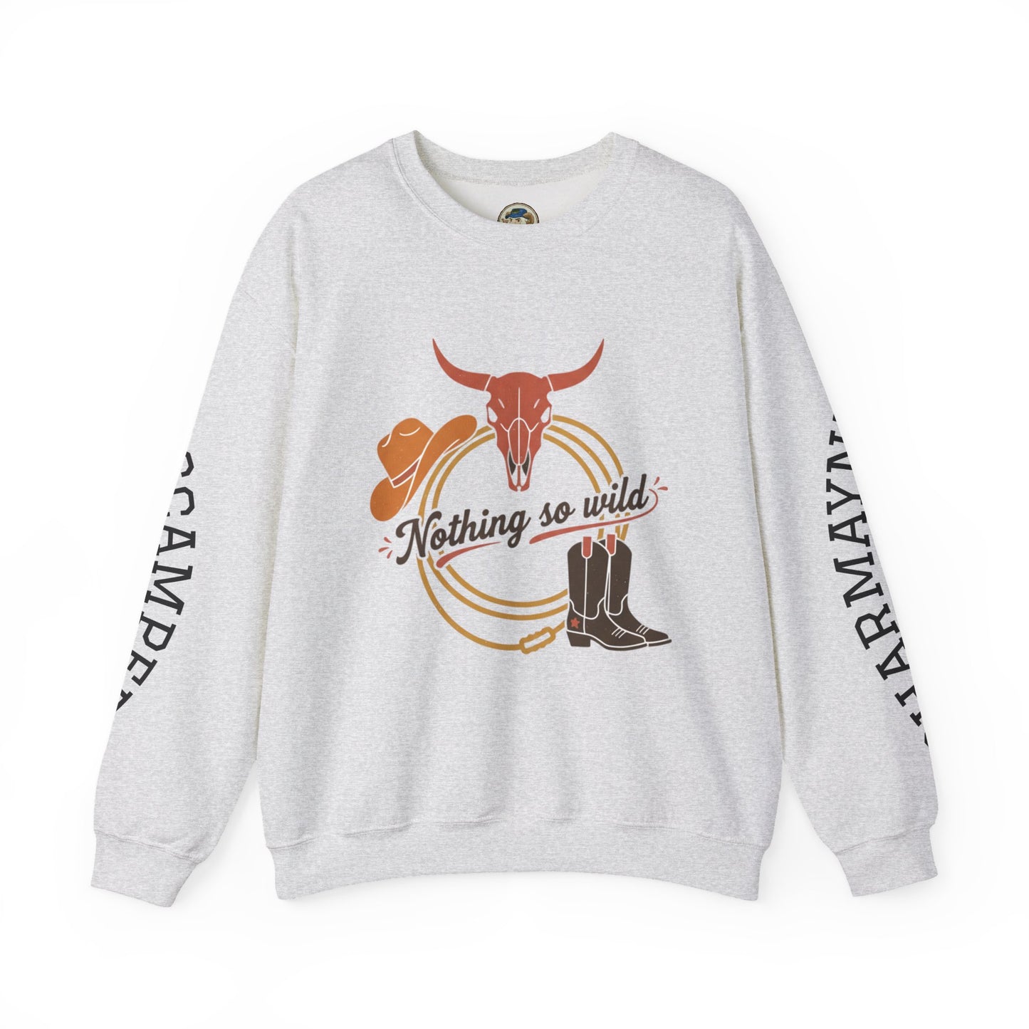 Nothing So Wild personalized Western rider crewneck sweatshirt with custom photo and sleeve name, in a comfortable cotton blend.