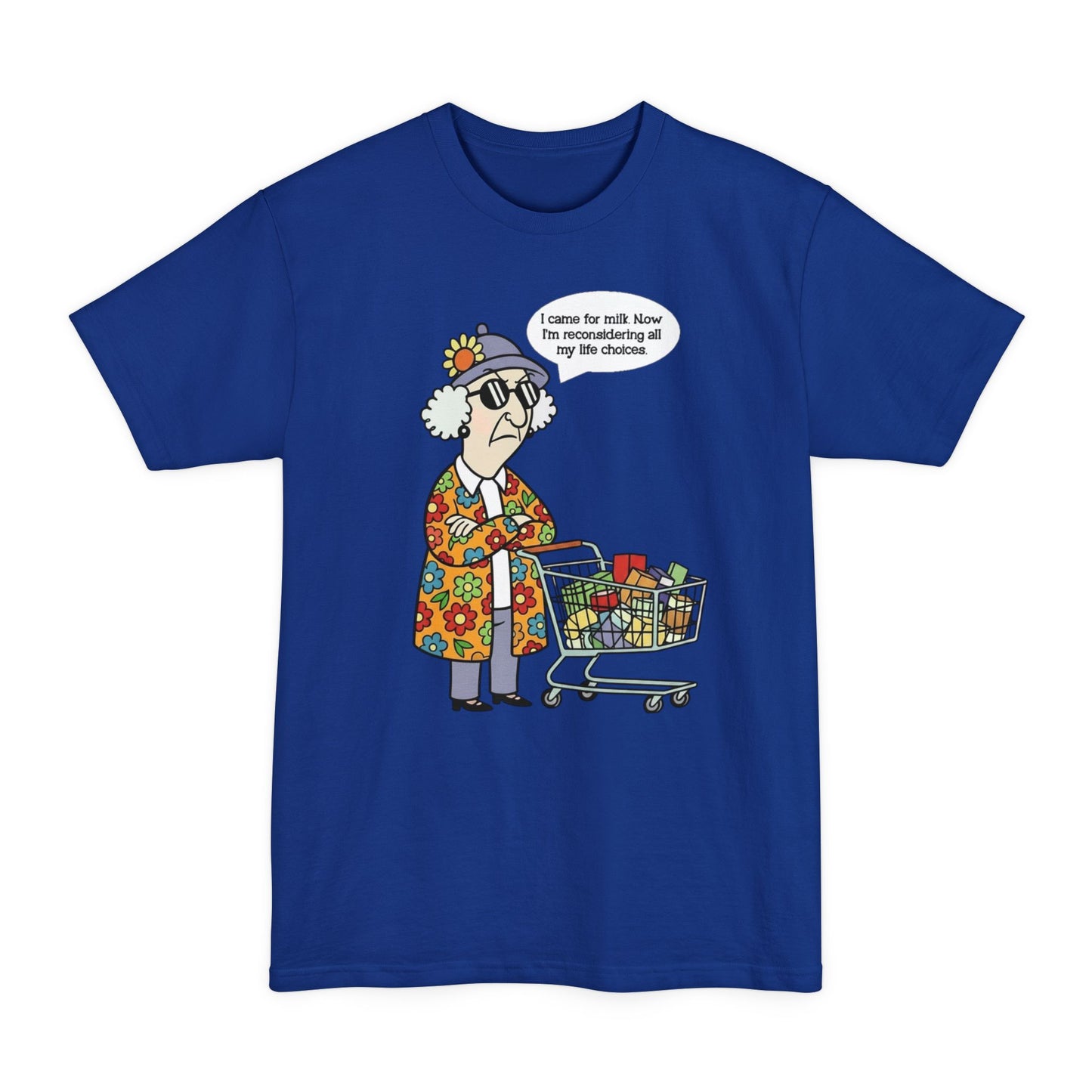 Funny graphic T-shirt featuring "I Came for Milk" slogan on a Tall Beefy-T® by Printify, casual wear with humorous design.