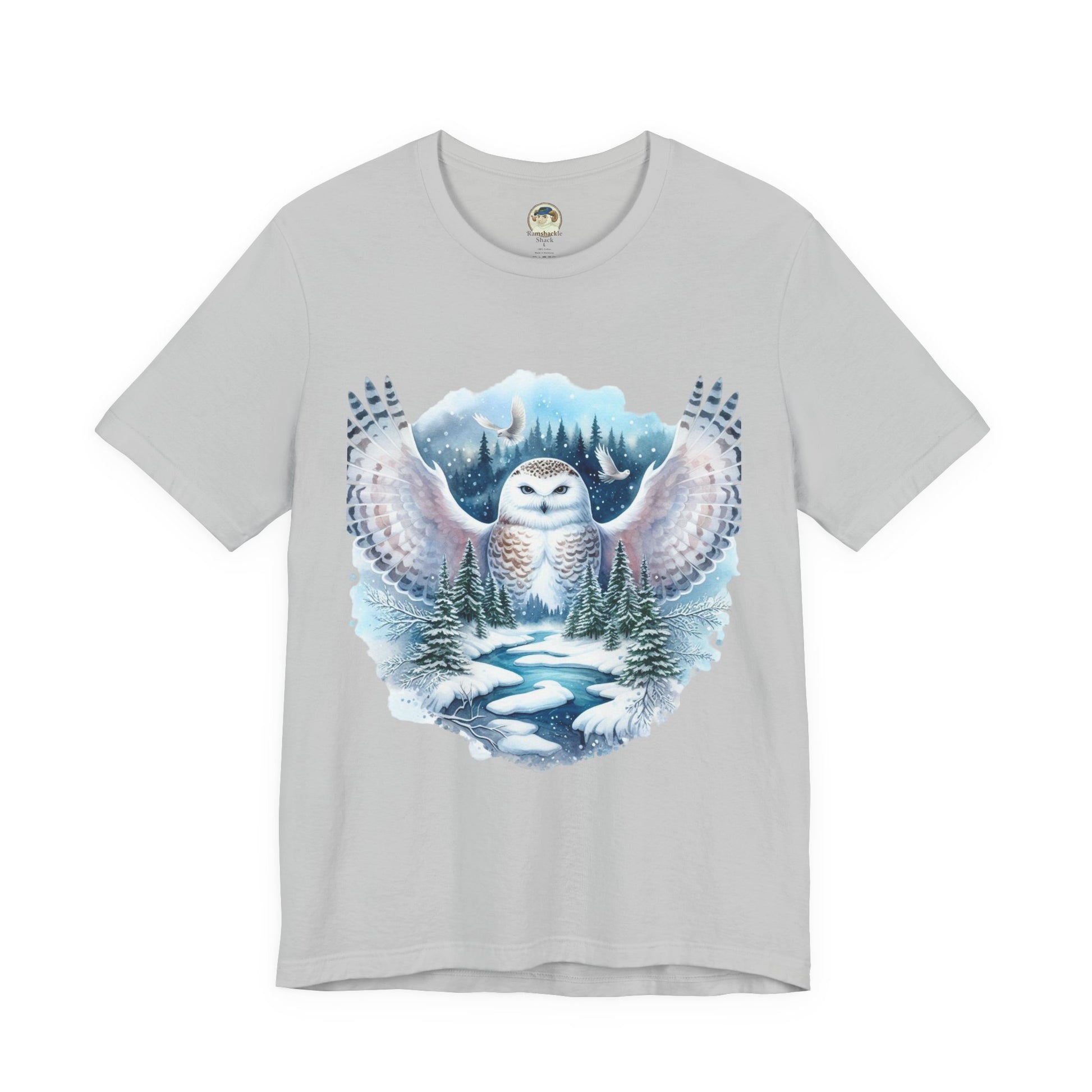 Snowy Owl Forest T-Shirt — Winter Wildlife Nature Tee - Ramshackle Shack
