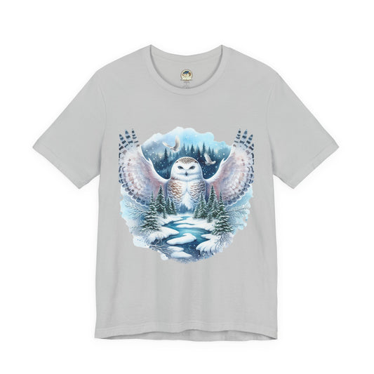 Snowy Owl Forest T-Shirt — Winter Wildlife Nature Tee - Ramshackle Shack