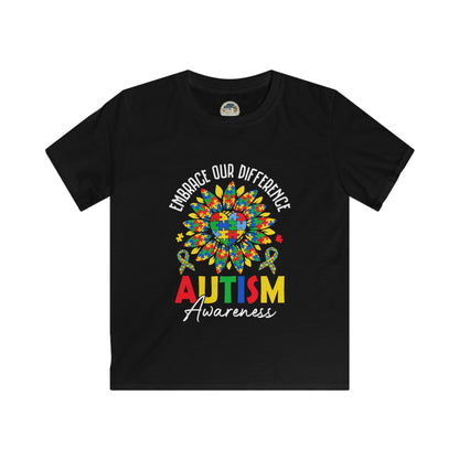 Kids Autism Awareness T-Shirt — "Embrace Our Difference" Puzzle Heart Design - Ramshackle Shack
