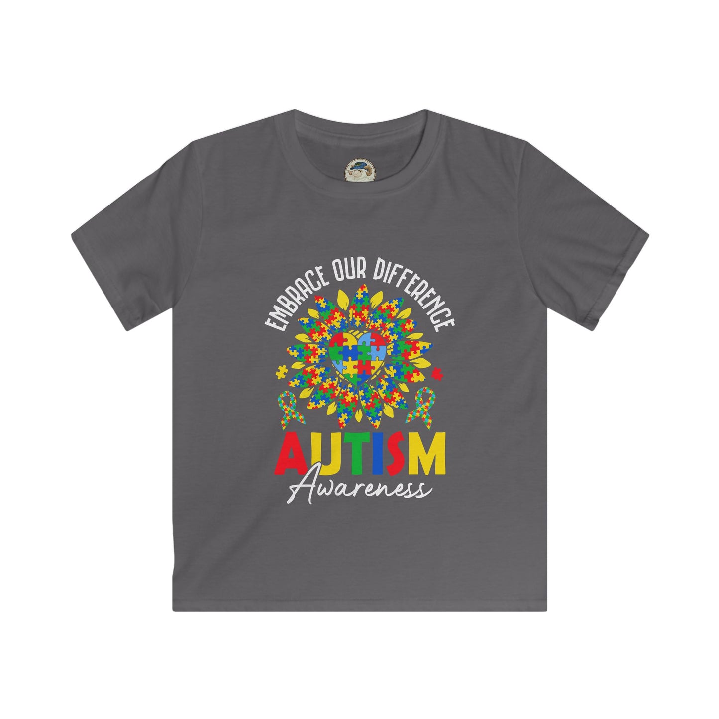 Kids Autism Awareness T-Shirt — "Embrace Our Difference" Puzzle Heart Design - Ramshackle Shack