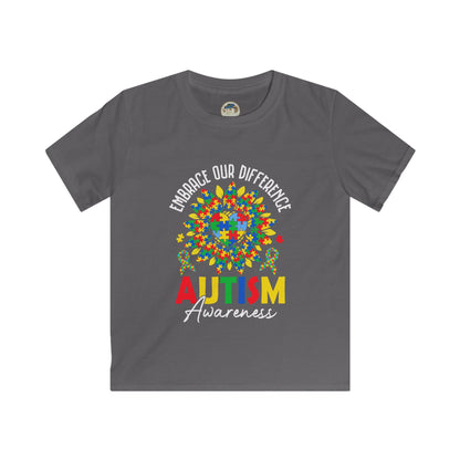 Kids Autism Awareness T-Shirt — "Embrace Our Difference" Puzzle Heart Design - Ramshackle Shack