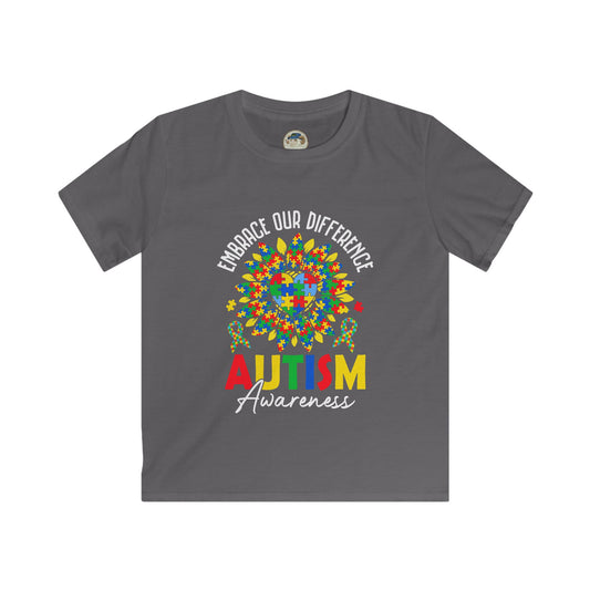 Kids Autism Awareness T-Shirt — "Embrace Our Difference" Puzzle Heart Design - Ramshackle Shack