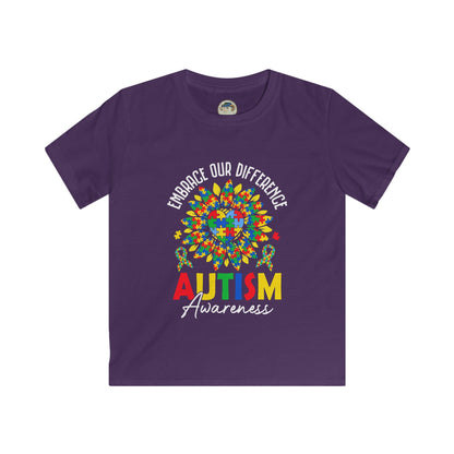 Kids Autism Awareness T-Shirt — "Embrace Our Difference" Puzzle Heart Design - Ramshackle Shack