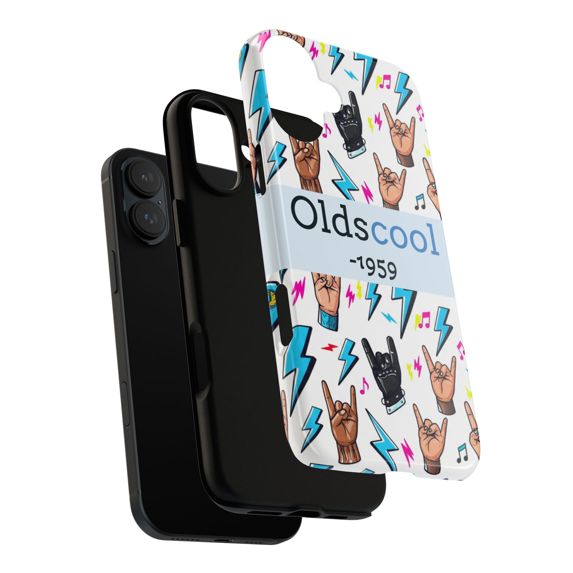 Retro Rock 'Oldscool 1959' Phone Case – Lightning & Rock Hand Pattern - Ramshackle Shack