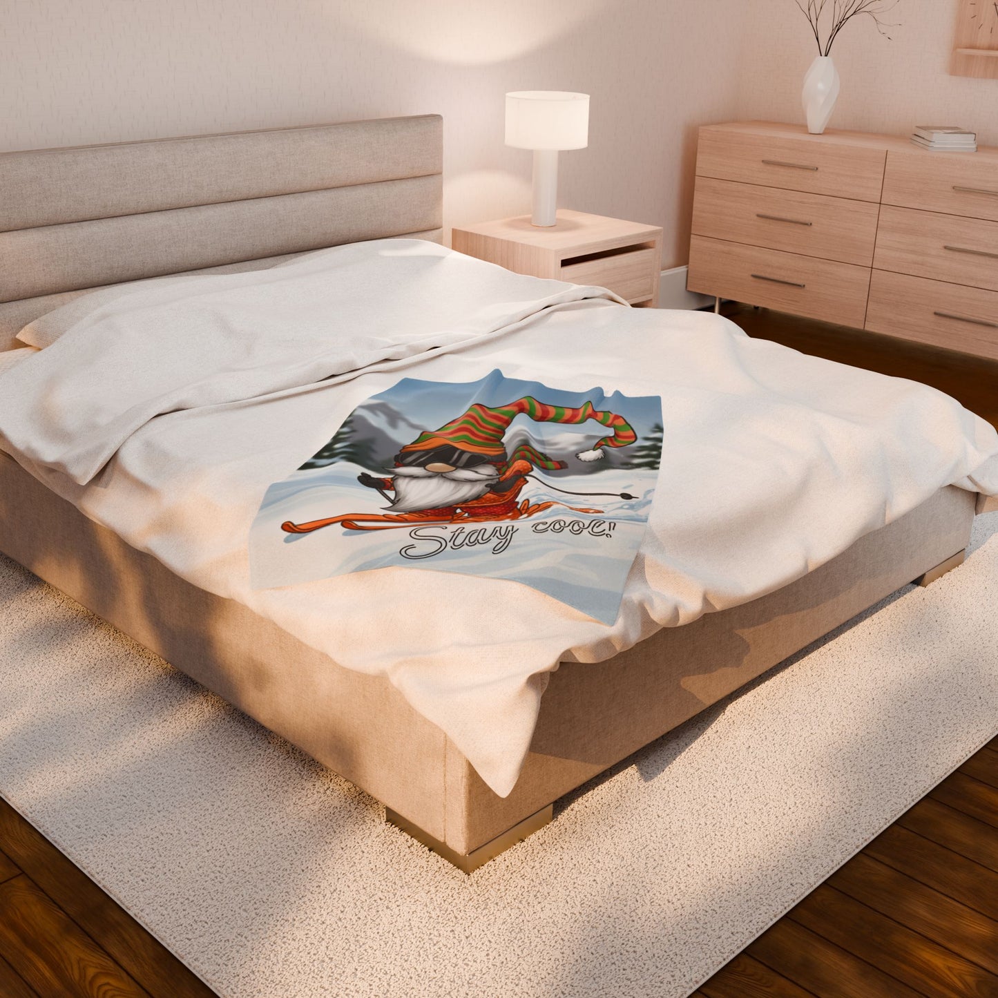 Skiing Gnome Velveteen Plush Blanket Stay Cool Winter Throw - Ramshackle Shack