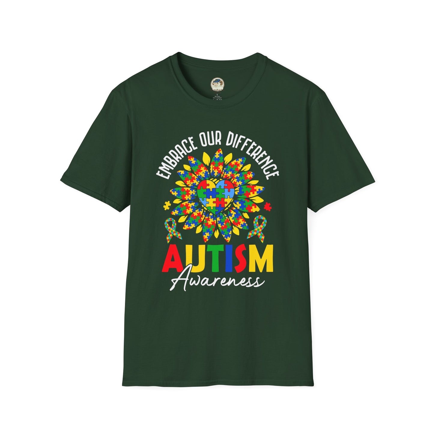 Autism Awareness T-Shirt — "Embrace Our Difference" Puzzle Heart Design - Ramshackle Shack