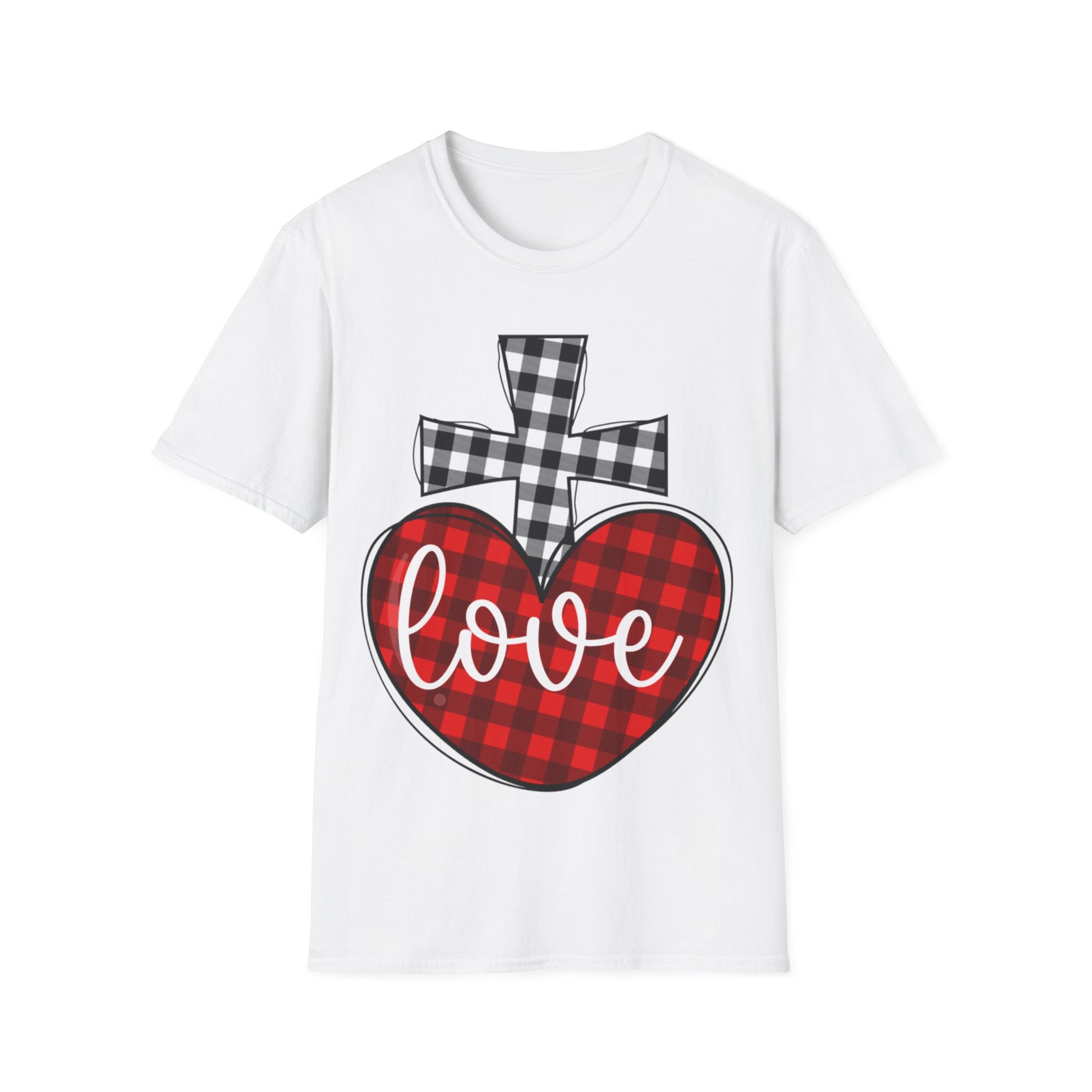 Faith and Love Christian T-Shirt | Plaid Heart and Cross Religious Graphic Tee - Ramshackle Shack