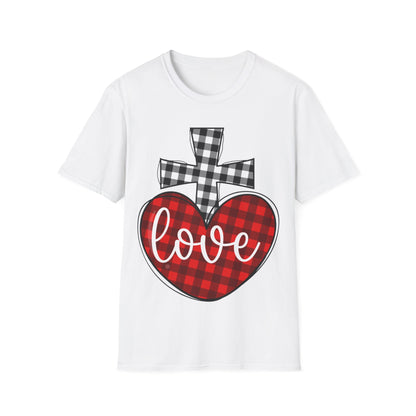 Faith and Love Christian T-Shirt | Plaid Heart and Cross Religious Graphic Tee - Ramshackle Shack