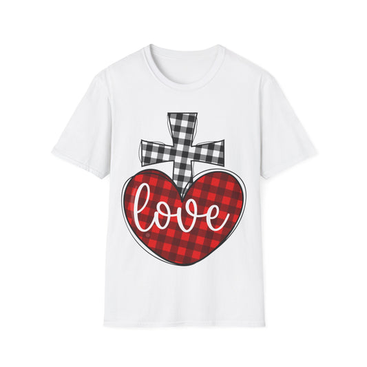 Faith and Love Christian T-Shirt | Plaid Heart and Cross Religious Graphic Tee - Ramshackle Shack