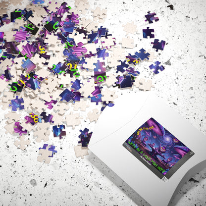 Customizable Puzzle — Psychedelic Mushroom Garden Tea Party with Cheshire Cats (110–1014 pcs) - Ramshackle Shack