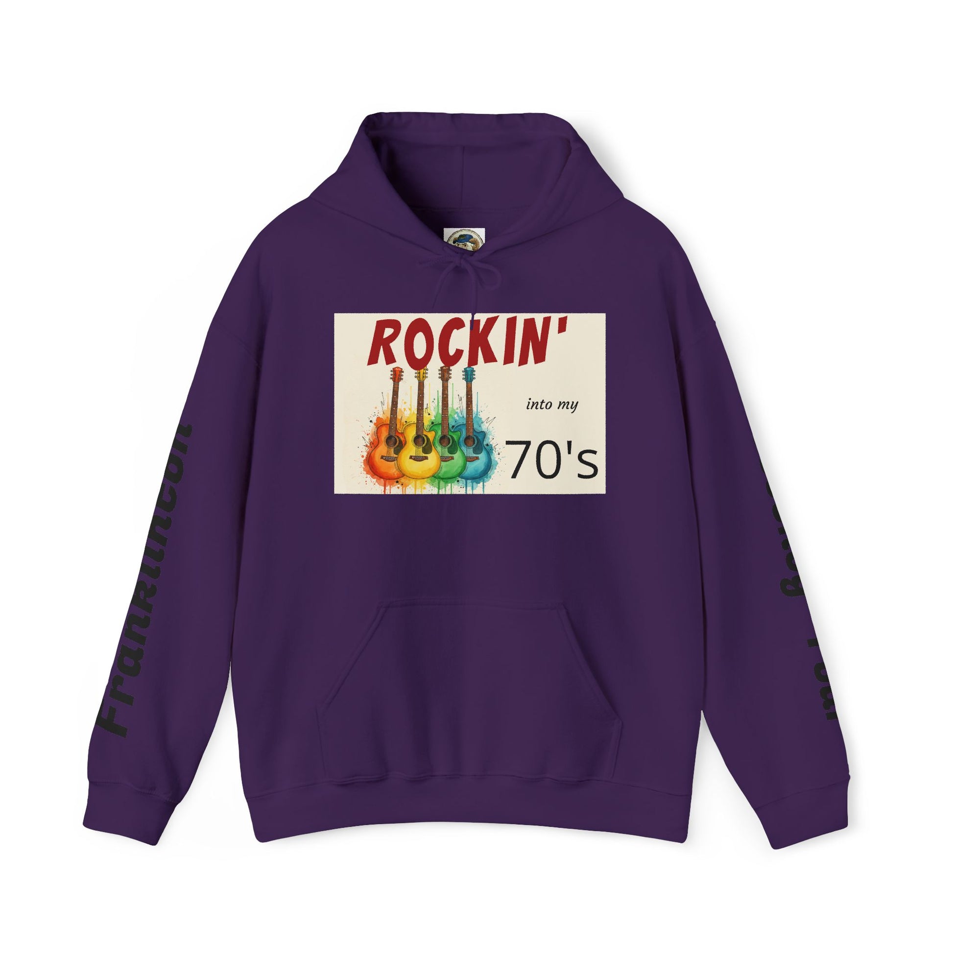 Rockin' Into My [70's] Hooded Sweatshirt — Custom Name & Age Guitar Birthday Design - Ramshackle Shack