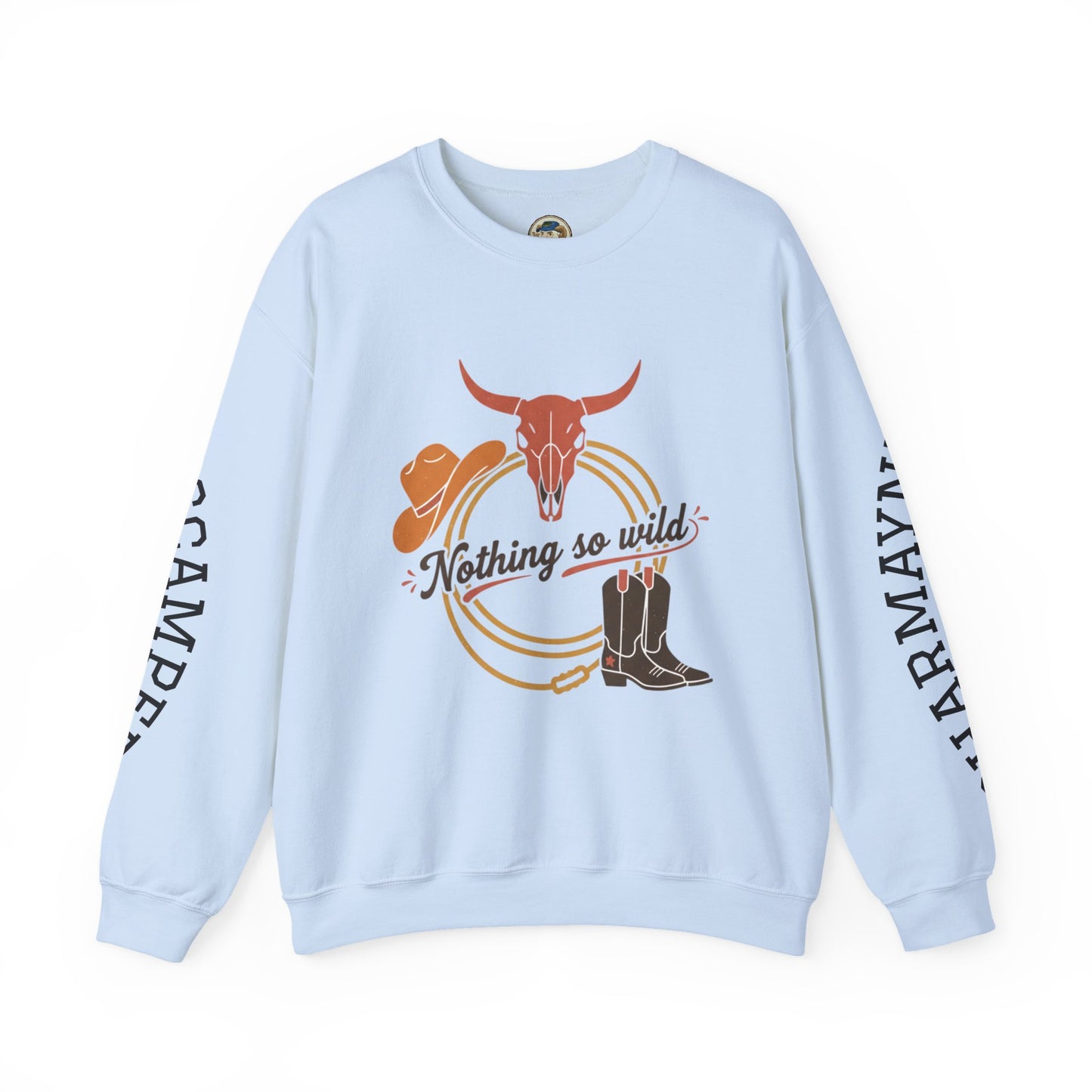Nothing So Wild personalized crewneck sweatshirt with Western rider photo and custom sleeve name, casual unisex apparel.