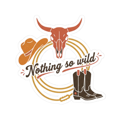 Set of minimal Western ‘Nothing So Wild’ Kiss-Cut stickers featuring cowboy chic and desert sunset designs on paper products.