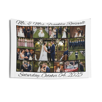 Wedding Photo Collage Tapestry — Personalized 'Mr. & Mrs. [Name]' with Date - Ramshackle Shack