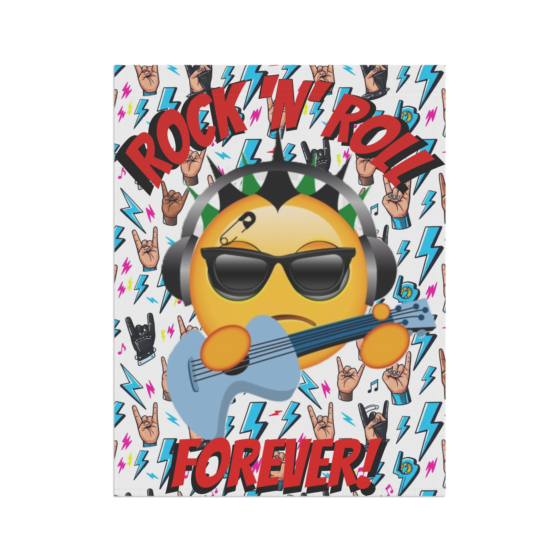 Rock 'N' Roll Forever Garden Flag — Emoji Guitarist Garden Banner - Ramshackle Shack