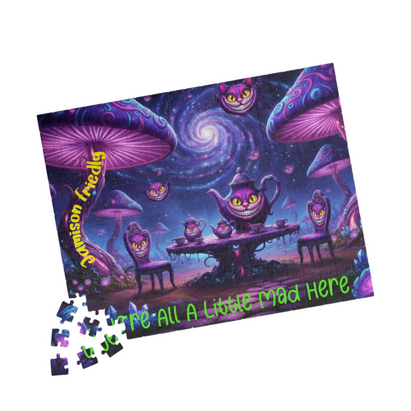 Customizable Puzzle — Psychedelic Mushroom Garden Tea Party with Cheshire Cats (110–1014 pcs) - Ramshackle Shack
