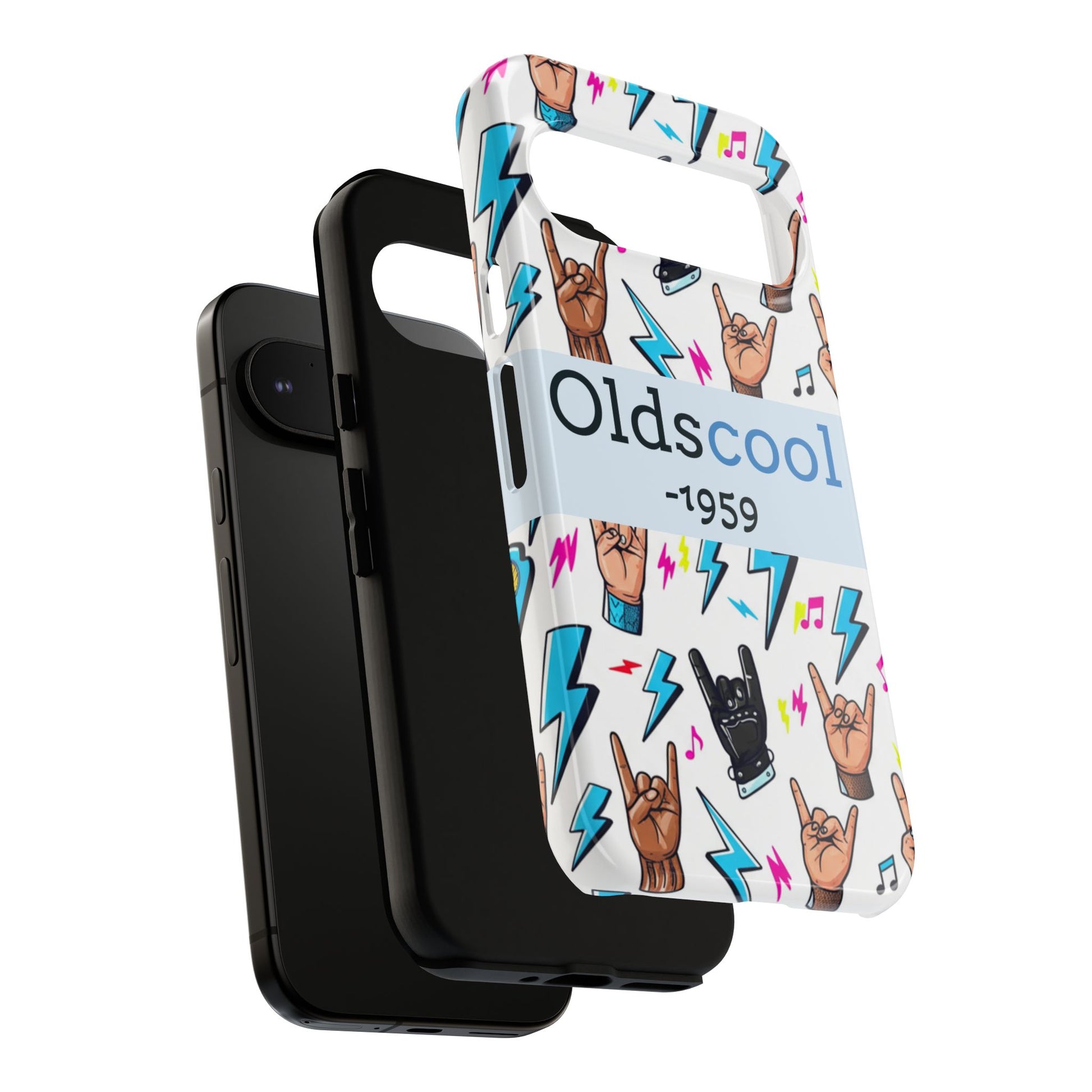 Retro Rock 'Oldscool 1959' Phone Case – Lightning & Rock Hand Pattern - Ramshackle Shack