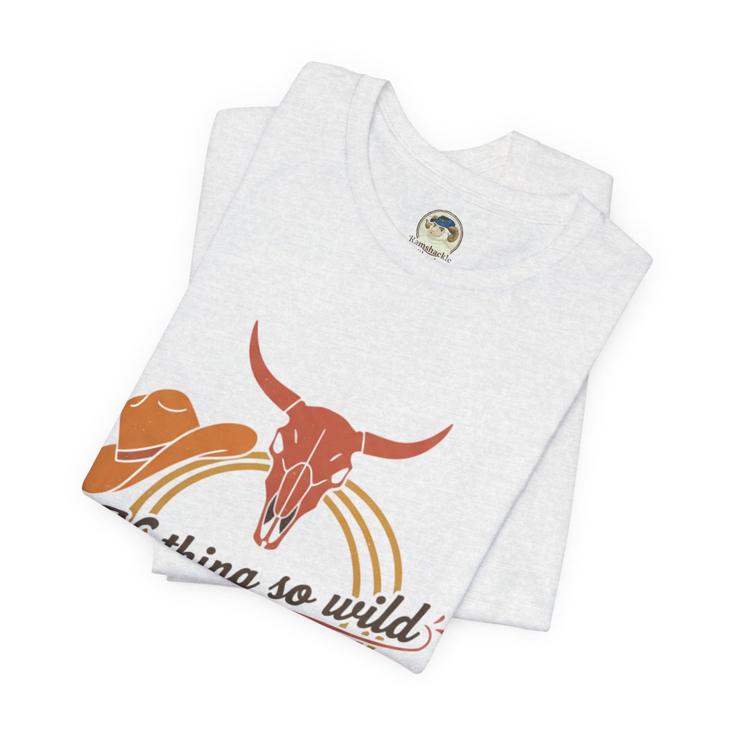 Personalized Nothing So Wild Rider Western Sunset T-Shirt featuring a sunset graphic and custom text on a casual cotton tee.