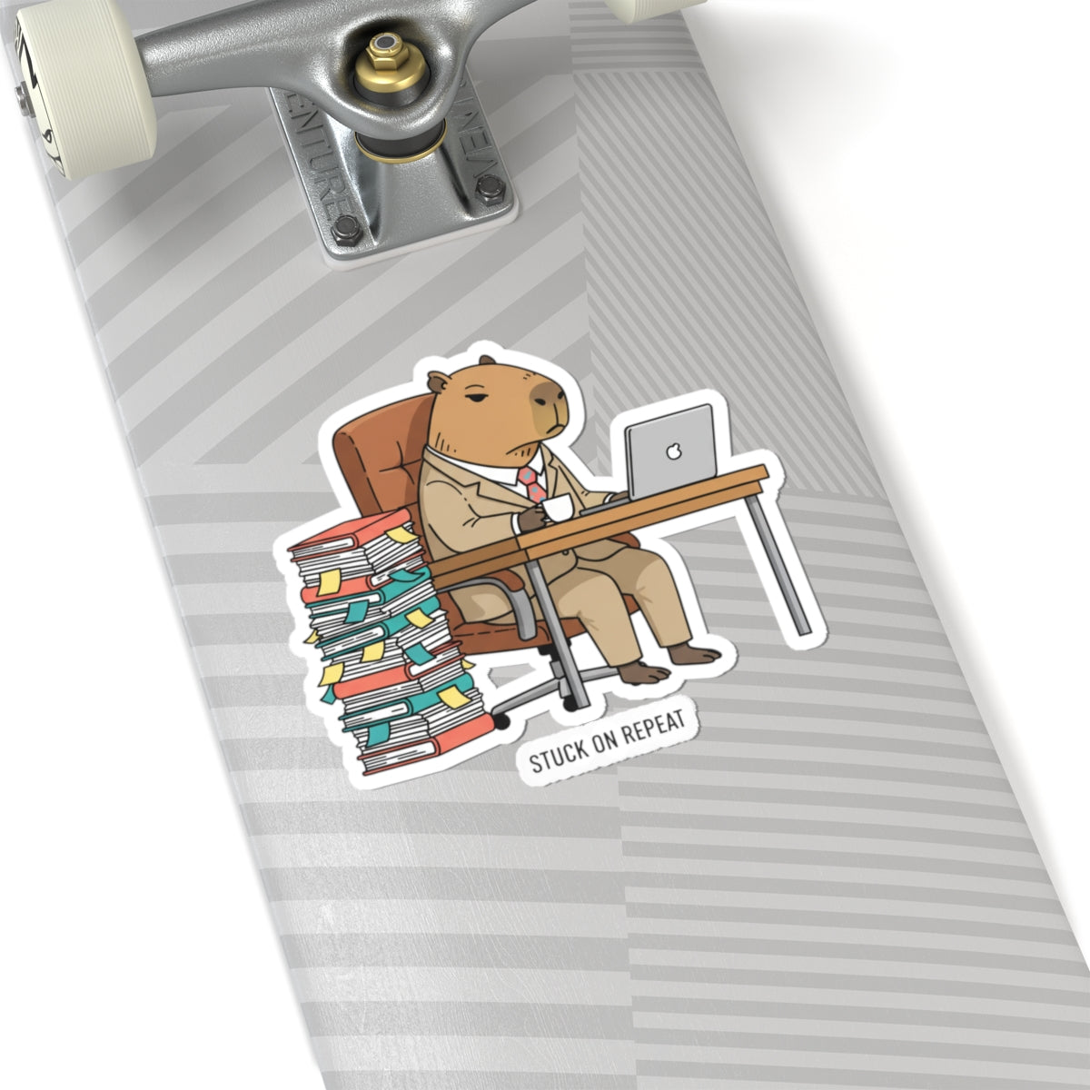 Capybara office sticker featuring unhinged animal illustration for adulting, part of the Stuck on Repeat Capybara paper product collection.