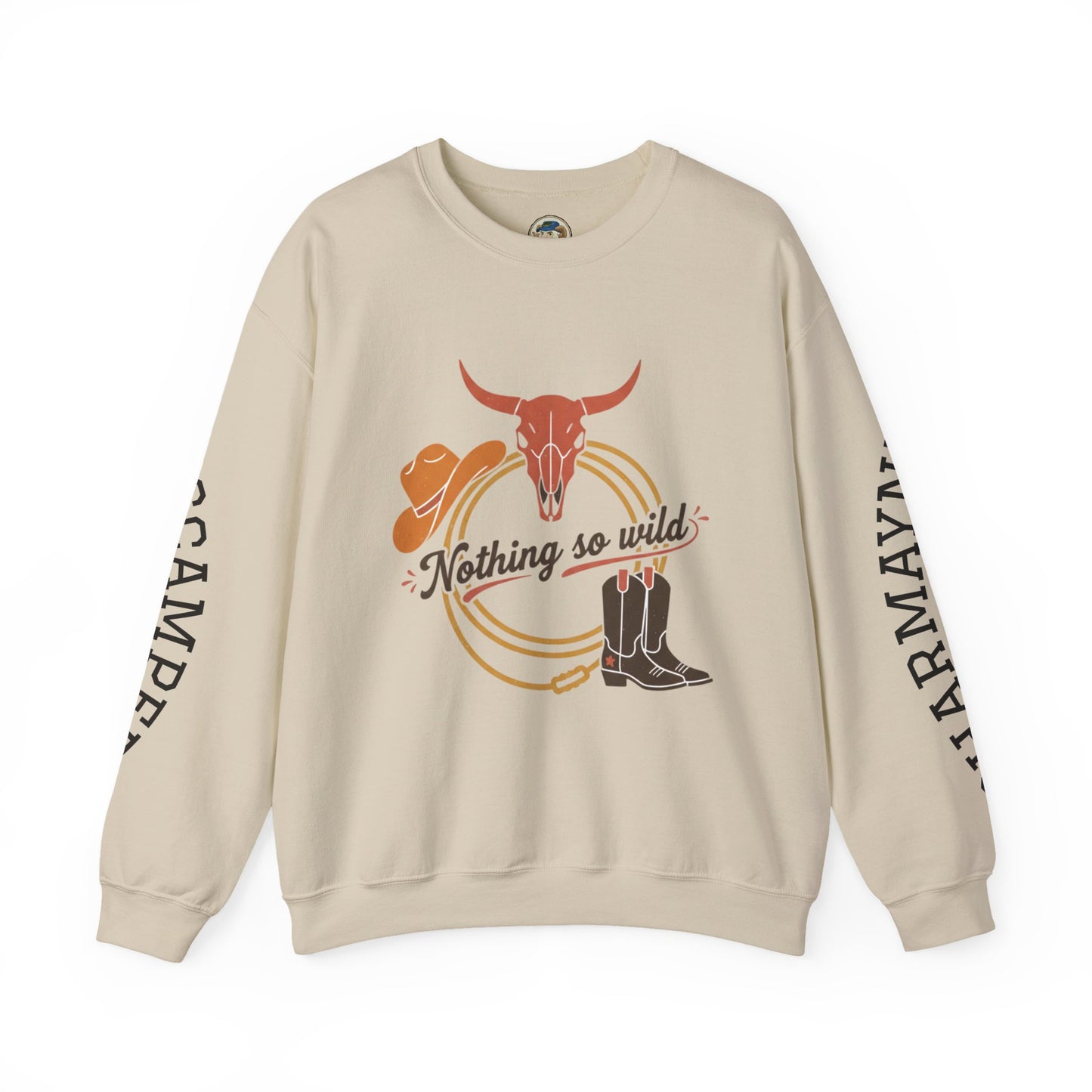 Nothing So Wild personalized western rider crewneck sweatshirt with custom photo and sleeve name, in a casual, comfortable style.