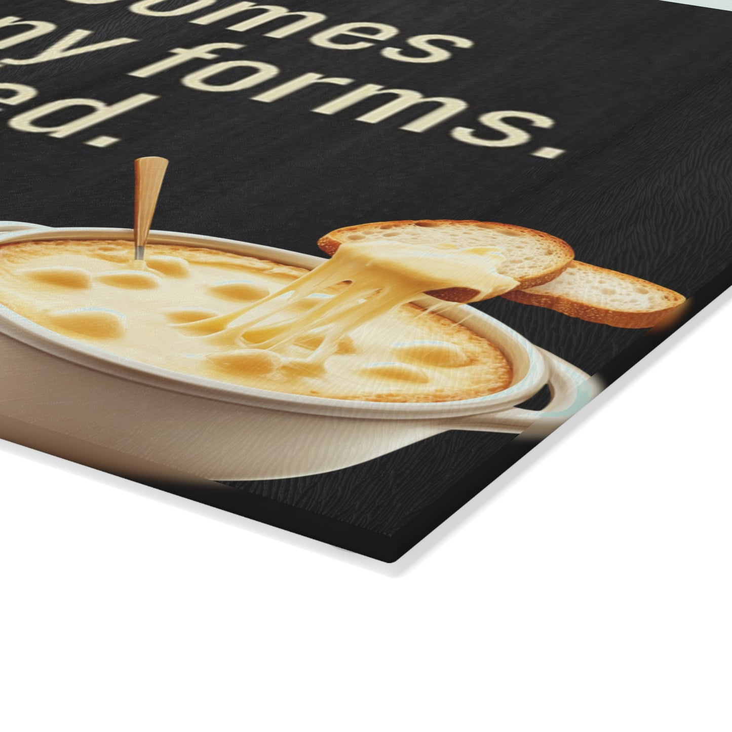 Glass Cutting Board — “Love comes in many forms. Shredded. Sliced. Melted.” Cheese Lover Kitchen Decor - Ramshackle Shack